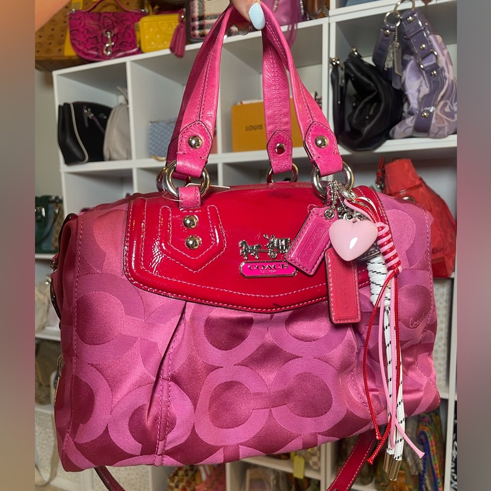 Coach Madison Op Art Audrey Satchel in Fuchsia NWT- Rare